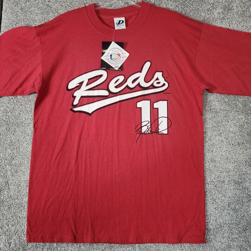Vintage Cincinnati Reds Shirt Mens XL Red MLB Baseball Dynasty Barry Larkin 2001